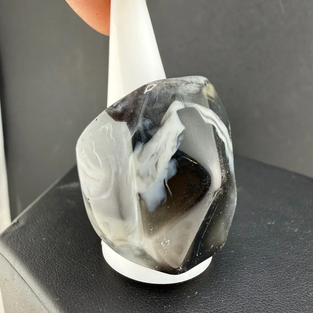 Vintage Resin Statement Ring Black White Marbled Chunky Geometric Size 10.5